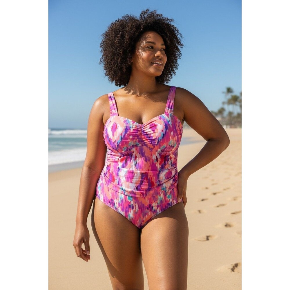 Swimsuits For All One Piece Swimsuit Abstract Pink Plus Beach Colorful 22 - Picture 2 of 12
